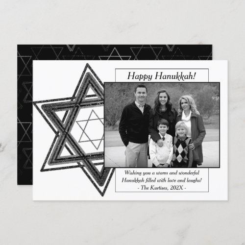 Modern Hanukkah Black White Star of David Photo Holiday Card