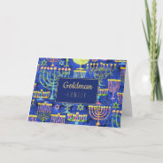 Modern Hanukkah Blue Gold Menorah Star Of David Holiday Card at Zazzle