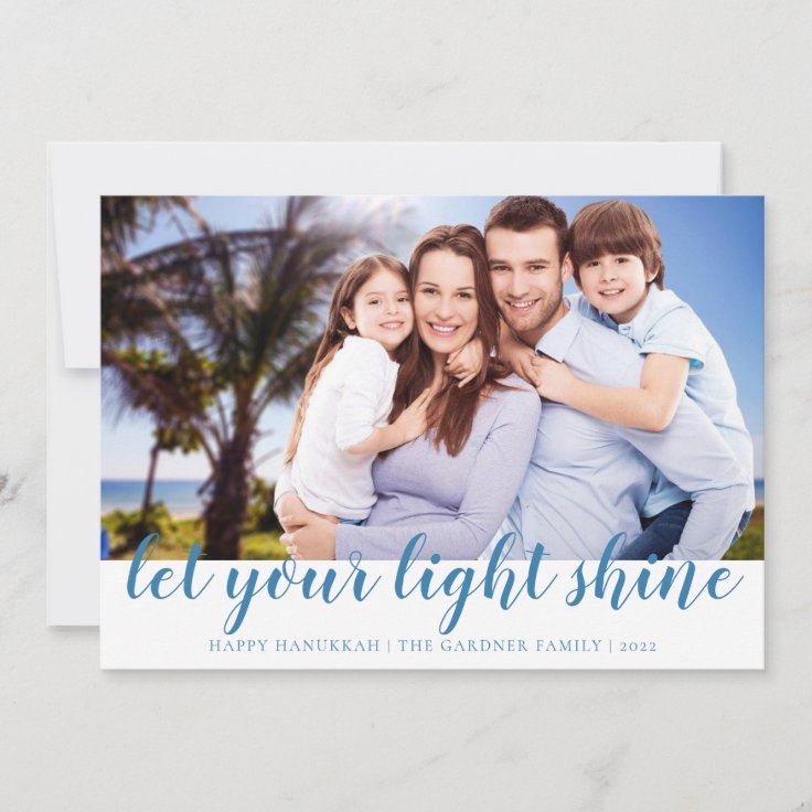 Modern Hanukkah Blue Let Your Light Shine Photo Ho Holiday Card | Zazzle