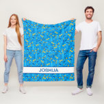 Modern Hanukkah Blue Personalized Fleece Blanket<br><div class="desc">This fabulous Hanukkah fleece blanket will add a festive, fun, celebratory feel your home! It has candles, Stars of David, Hanukkah banners all in blues and gold on blue. Any child will love wrapping up in their own special blanket with their name to watch TV or be tucked into it...</div>