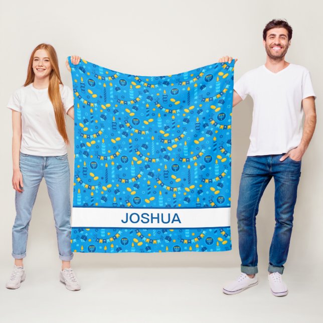 Modern Hanukkah Blue Personalized Fleece Blanket (In Situ)