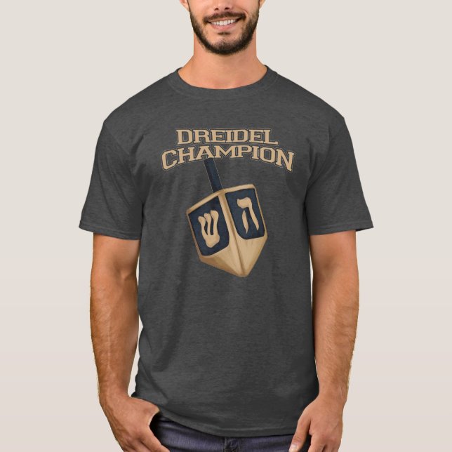 Modern Hanukkah Funny Dreidel Champion Holiday T-Shirt (Front)