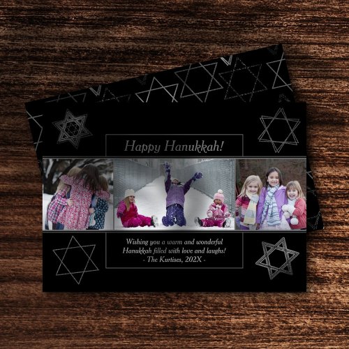 Modern Hanukkah Monochrome Star of David 3 Photo Holiday Card