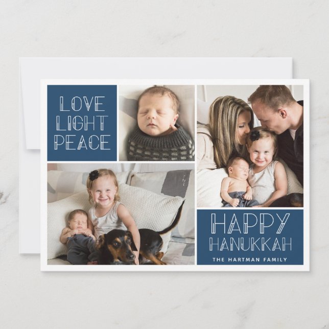 Modern Hanukkah Photo Collage Holiday Card (Front)