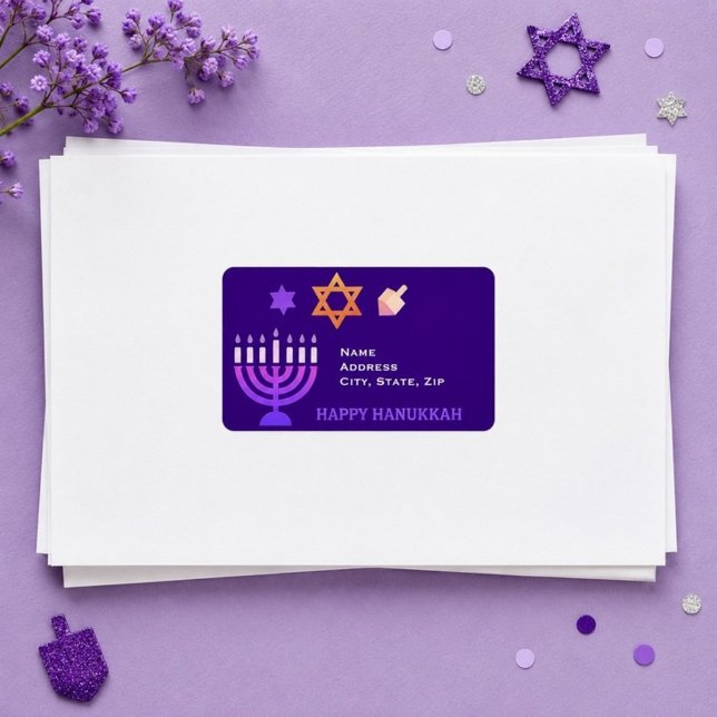 Modern Hanukkah Return Address Label | Purple (Creator Uploaded)