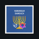 Modern HANUKKAH SAMEACH  Napkins<br><div class="desc">Modern, stylish HANUKKAH paper napkins, designed with faux gold menorah, colorful Star of David and white dreidel plus CUSTOMIZABLE GREETING - HANUKKAH SAMEACH, so you can create your own greeting, eg. Happy Chanukah. Ideal for Hanukkah season. Choose from a wide section of Hanukkah clothing and gifts, designed by Berean Designs....</div>
