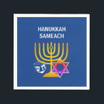 Modern HANUKKAH SAMEACH  Napkins<br><div class="desc">Modern, stylish HANUKKAH paper napkins, designed with faux gold menorah, colorful Star of David and white dreidel plus CUSTOMIZABLE GREETING - HANUKKAH SAMEACH, so you can create your own greeting, eg. Happy Chanukah. Ideal for Hanukkah season. Choose from a wide section of Hanukkah clothing and gifts, designed by Berean Designs....</div>