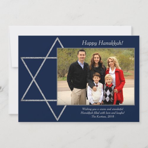 Modern Hanukkah Silver Blue Star of David Photo Holiday Card