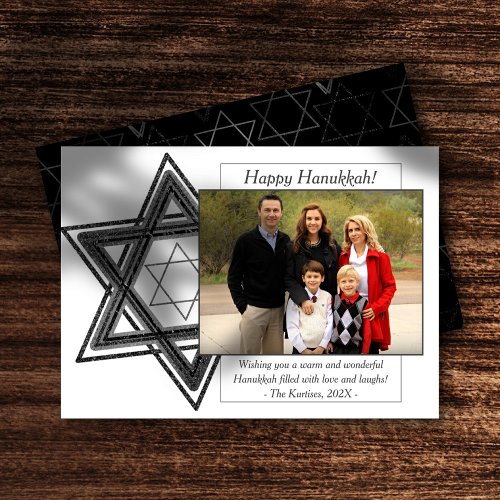 Modern Hanukkah Silver Wishful Star of David Photo Holiday Card