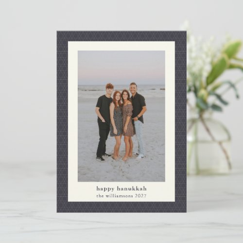 Modern Hanukkah Star Elegant Navy Blue Photo Holiday Card