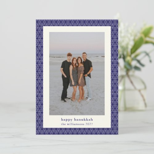 Modern Hanukkah Star Line Elegant Blue Photo  Holiday Card