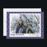 Modern Hanukkah Star Line Pattern Blue Photo Card<br><div class="desc">Wish friends and family a Happy Hanukkah with this simple card featuring a modern Jewish star line pattern in vibrant blue and white,  personalized with your photo,  greeting,  and name.</div>