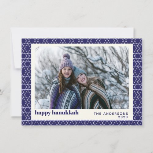 Modern Hanukkah Star Line Pattern Blue Photo Card