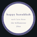 Modern Hanukkah Star Lines Elegant Blue Custom Classic Round Sticker<br><div class="desc">Send your Hanukkah wishes in style with this elegant sticker featuring a modern Jewish star line pattern in vibrant blue and white. Personalized with your photo, greeting, and name, it’s the perfect festive touch for gifts, envelopes, or party favors to share the joy of the season with friends and family....</div>