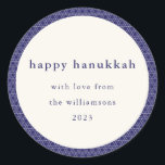 Modern Hanukkah Star Lines Elegant Blue Custom Classic Round Sticker<br><div class="desc">Send your Hanukkah wishes in style with this elegant sticker featuring a modern Jewish star line pattern in vibrant blue and white. Personalized with your photo, greeting, and name, it’s the perfect festive touch for gifts, envelopes, or party favors to share the joy of the season with friends and family....</div>