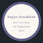 Modern Hanukkah Star Lines Elegant Blue Custom Classic Round Sticker<br><div class="desc">Send your Hanukkah wishes in style with this elegant sticker featuring a modern Jewish star line pattern in vibrant blue and white. Personalized with your photo, greeting, and name, it’s the perfect festive touch for gifts, envelopes, or party favors to share the joy of the season with friends and family....</div>