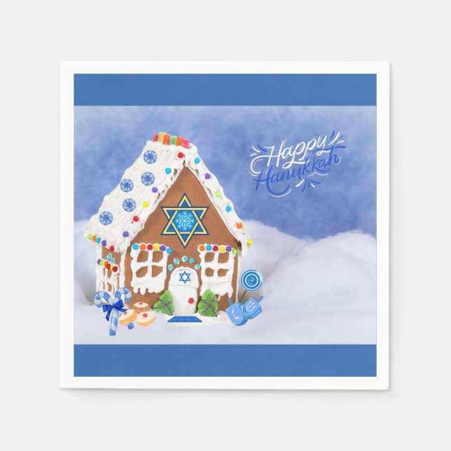 Modern Hanukkah Star of David Gingerbread House Napkins (Front)