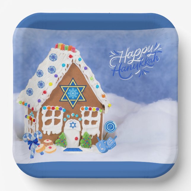 Modern Hanukkah Star of David Gingerbread House  Paper Plates (Front)