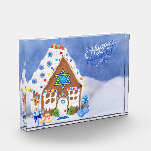 Modern Hanukkah Star of David Gingerbread House Photo Block