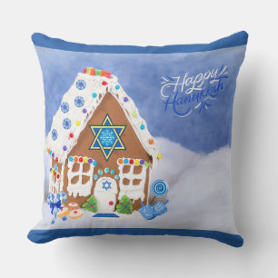 Modern Hanukkah Star of David Gingerbread House Throw Pillow