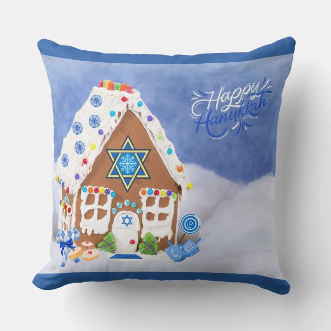 Modern Hanukkah Star of David Gingerbread House  Throw Pillow (Front)