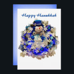 Modern Hanukkah Star of David Snowman Wreath  Holiday Card<br><div class="desc">Celebrate the Jewish holidays with this beautiful and unique greeting card. What a beautiful card to bless your friends and family during the Festival of Lights. This modern design features a happy snowman wearing a blue velvet top hat with a Star of David on the brim, earmuffs, mittens, and a...</div>