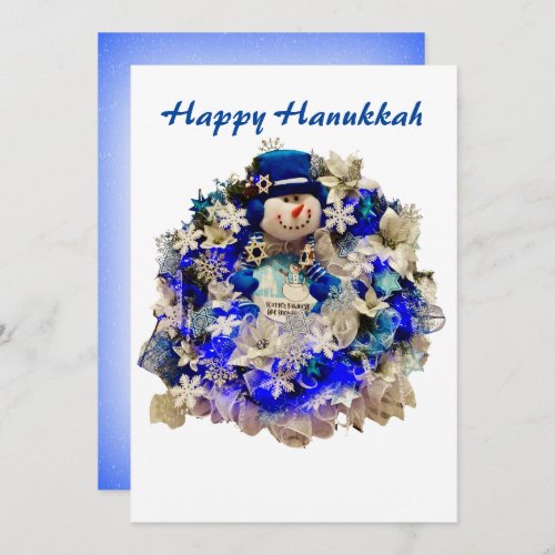 Modern Hanukkah Star of David Snowman Wreath  Holiday Card