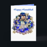 Modern Hanukkah Star of David Snowman Wreath  Holiday Card<br><div class="desc">Celebrate the Jewish holidays with this beautiful and unique greeting card. What a beautiful card to bless your friends and family during the Festival of Lights. This modern design features a happy snowman wearing a blue velvet top hat with a Star of David on the brim, earmuffs, mittens, and a...</div>