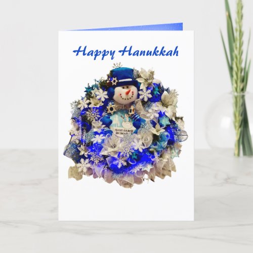 Modern Hanukkah Star of David Snowman Wreath  Holiday Card