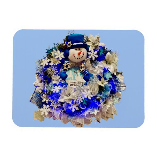 Modern Hanukkah Star of David Snowman Wreath Magnet