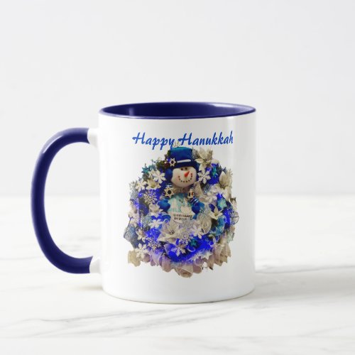 Modern Hanukkah Star of David Snowman Wreath  Mug