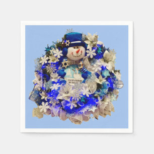 Modern Hanukkah Star of David Snowman Wreath Napkins