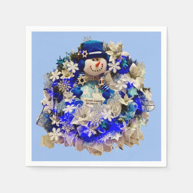 Modern Hanukkah Star of David Snowman Wreath  Napkins (Front)