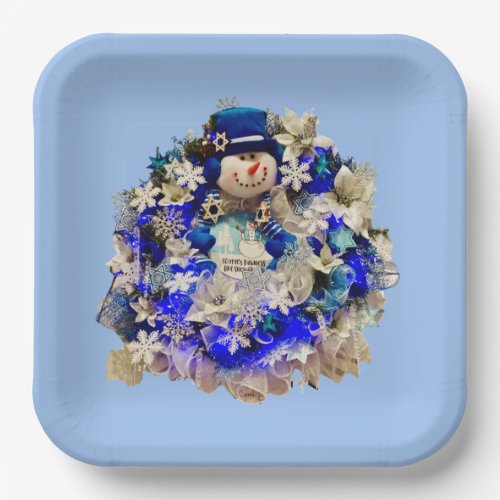 Modern Hanukkah Star of David Snowman Wreath  Paper Plates