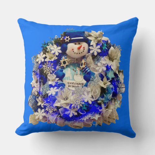Modern Hanukkah Star of David Snowman Wreath Throw Pillow