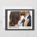 Modern Hanukkah Star Pattern Dark Blue Photo Card<br><div class="desc">Wish friends and family a Happy Hanukkah with this elegant card featuring a simple Jewish star line pattern in dark blue and gray,  personalized with your photo,  greeting,  and name.</div>