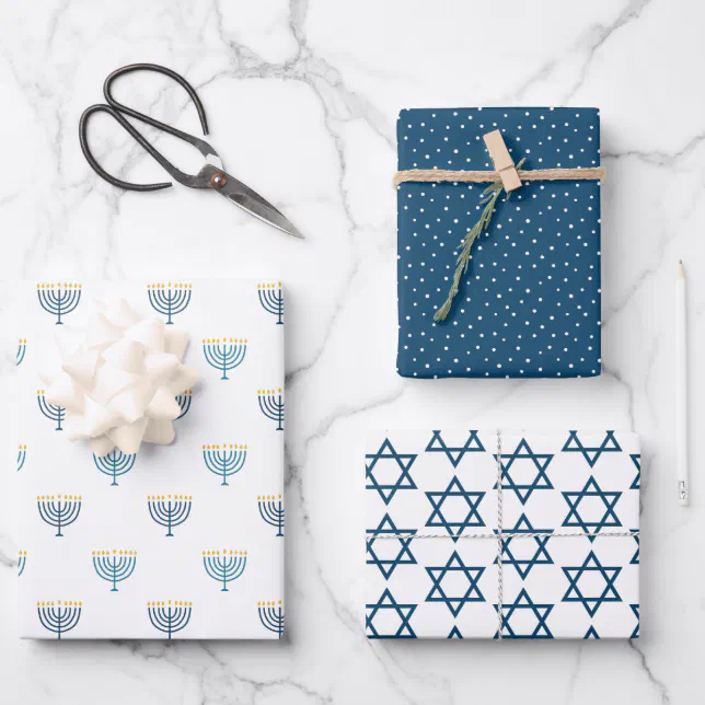 Modern Hanukkah wrapping paper navy Zazzle