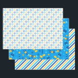 Modern Hanukkah Wrapping Paper Sheets<br><div class="desc">These modern Hanukkah papers with dreidels,  stripes and star of davids will have your packages looking phenomenal!  They are colorful and trendy yet traditional.</div>