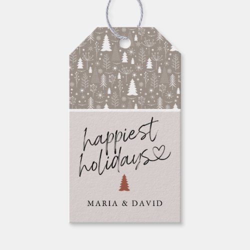 Modern Happiest Holidays Calligraphy Personalized Gift Tags