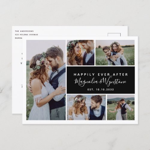 Modern Happily Ever After Photo Collage Wedding  Postcard