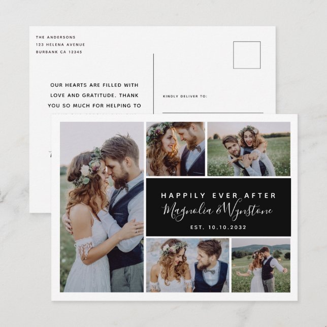 Modern Happily Ever After Photo Collage Wedding  Postcard (Front/Back)