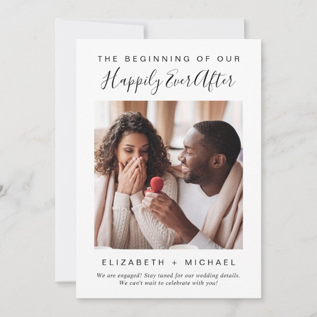 Modern Happily Ever After Photo Engagement Announcement (Front)