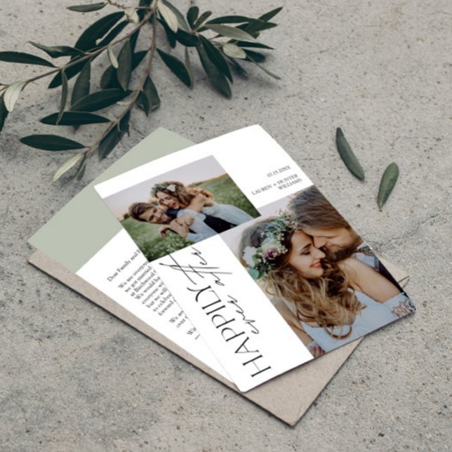 Modern Happily Ever After Photo Wedding Announcement (Easily personalize this wedding announcement with your photos and deets)