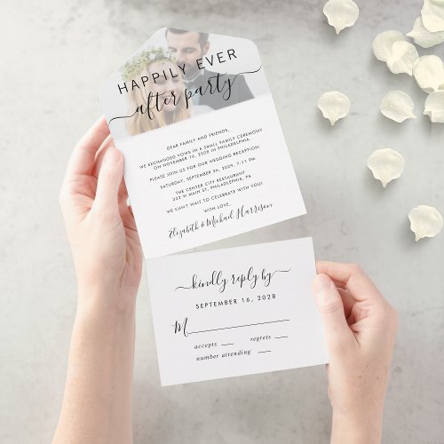 Modern Happily Ever After Photo Wedding Reception All In One Invitation