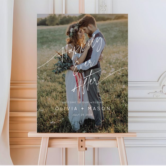Modern Happily Ever After Photo Wedding Welcome Foam Board (Creator Uploaded)