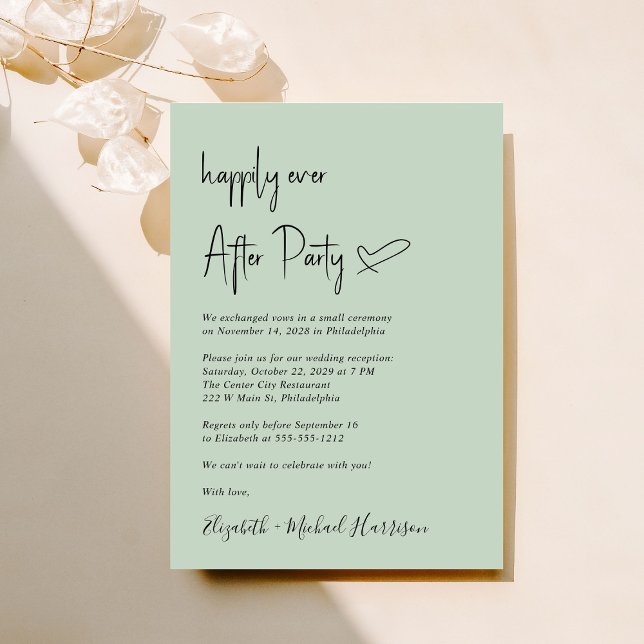 Modern Happily Ever After Sage Wedding Reception Invitation (Creator Uploaded)