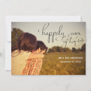Modern Happily Ever After Typography Wedding Photo Announcement