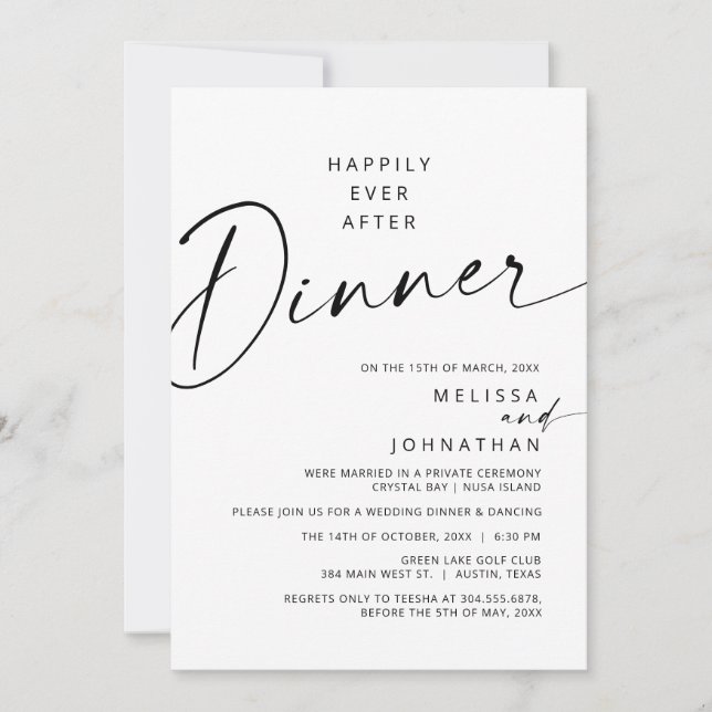 Modern Happily Ever After Wedding Elopement Dinner Invitation (Front)