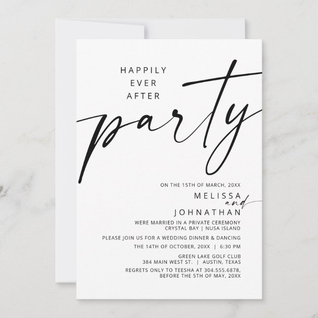 Modern Happily Ever After Wedding Elopement Party Invitation (Front)
