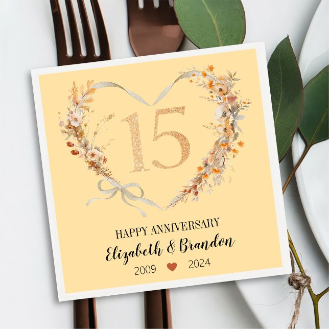 Modern Happy 15th Anniversary Wedding Napkins (Creator Uploaded)